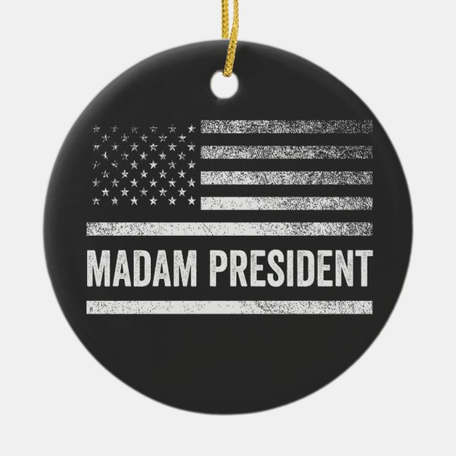 Madam President Harris Walz American Flag Election Ceramic Tree Decoration (Front)