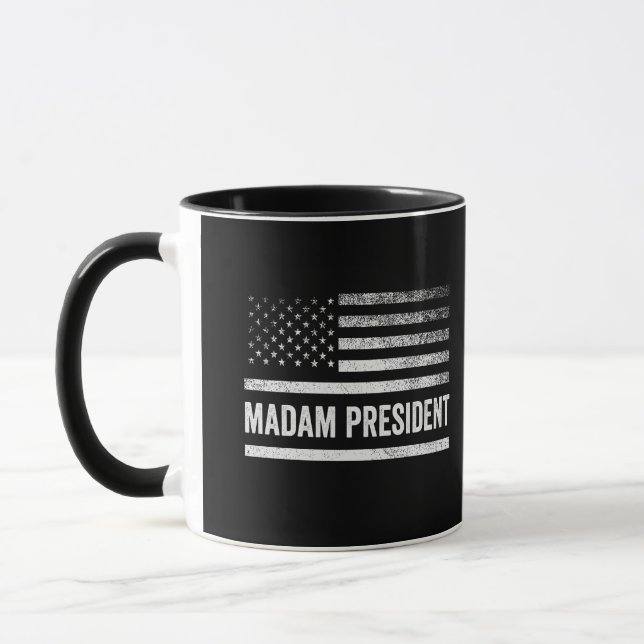 Madam President Harris Walz American Flag Election Mug (Left)