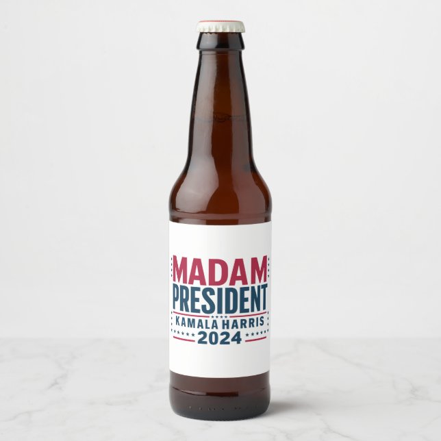 Madam President Kamala Harris 2024 Vote Democrat  Beer Bottle Label (Front)