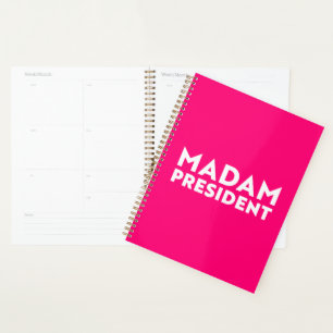 Madam President modern typography white hot pink Planner
