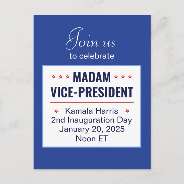 Madam Vice-President Kamala Harris 2d Inauguration Postcard (Front)