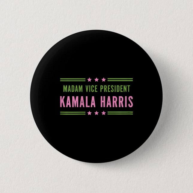 Madam Vice President Kamala Harris Pink Green  6 Cm Round Badge (Front)