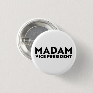 Madam Vice President white black modern typography 3 Cm Round Badge