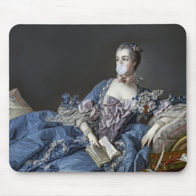 Madame de Pompadour blowing a blue bubble gum Mouse Mat (Front)