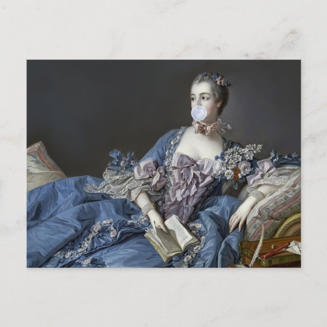 Madame de Pompadour blowing a blue bubble gum Postcard (Front)