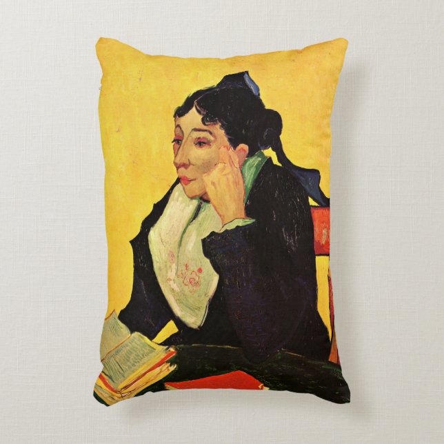Madame Ginoux with Books by Vincent van Gogh Decorative Cushion (Front(Vertical))