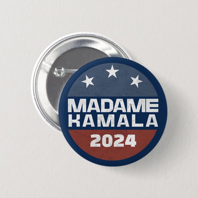 Madame Kamala Harris 2024 for President Patriotic 6 Cm Round Badge (Front & Back)