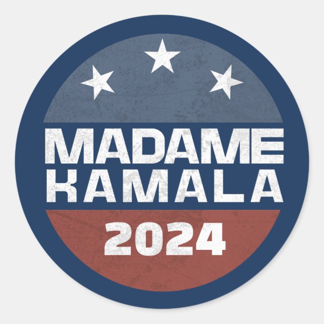 Madame Kamala Harris 2024 for President Patriotic Classic Round Sticker (Front)