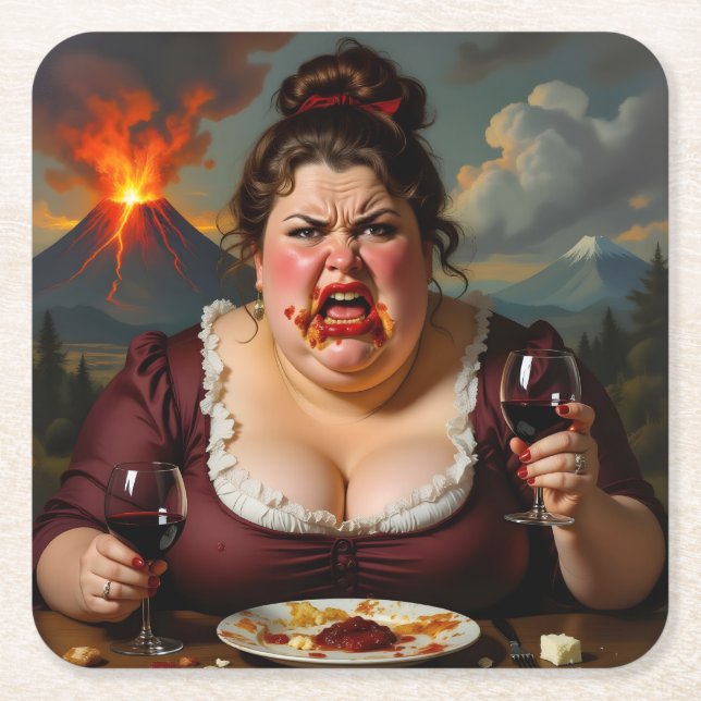 “Madame Lava-Cake”- She Blows At A Moments Notice Square Paper Coaster (Front)