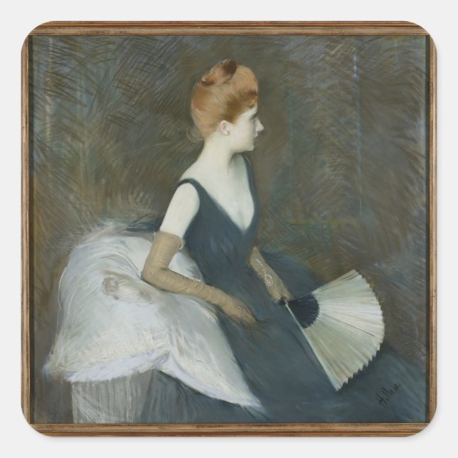 Madame Marthe Letellier Sitting on a Sofa Square Sticker (Front)