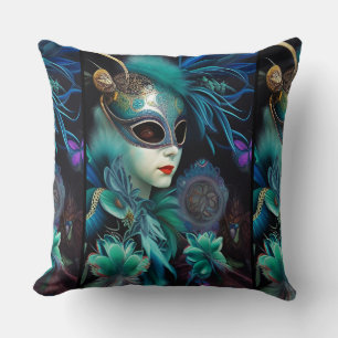 Madame Masquerade Teal  Cushion