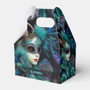 Madame Masquerade Teal Gable Favour Box