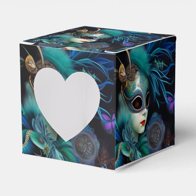 Madame Masquerade Teal Heart Favour Box (Front Side)