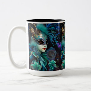 Madame Masquerade Teal Two-Tone Coffee Mug