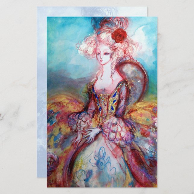 MADAME POMPADOUR ,soft blue white Stationery (Front/Back)