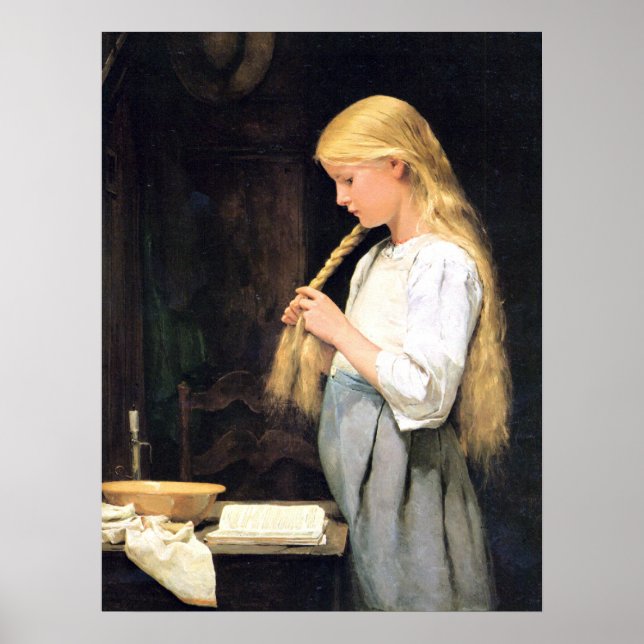 Mädchen die Haare flechtend Girl Braiding her Hair Poster (Front)