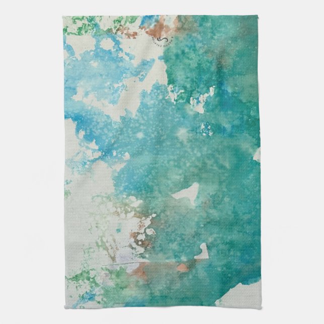 Maddie green and blue impression dish towel (Vertical)