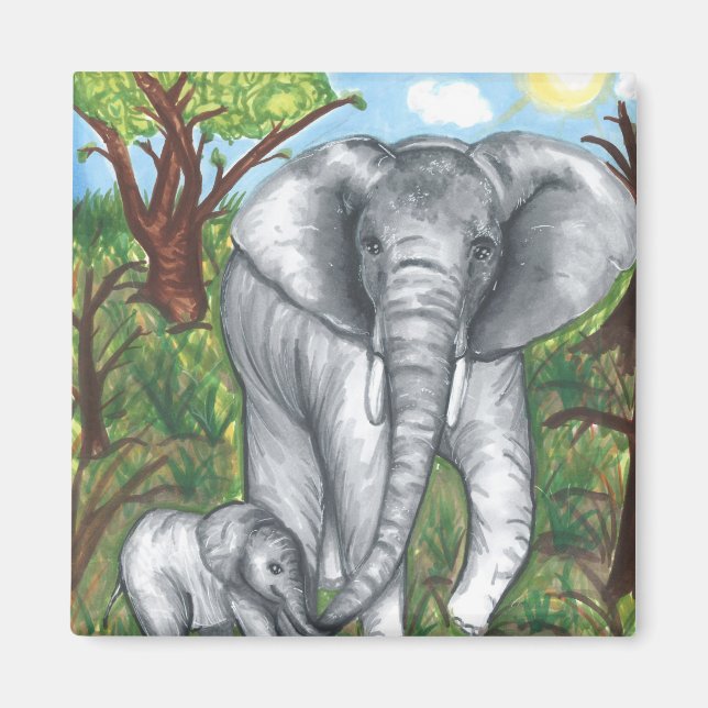 Maddie's Elephants - 2 Inch Square Magnet (Front)