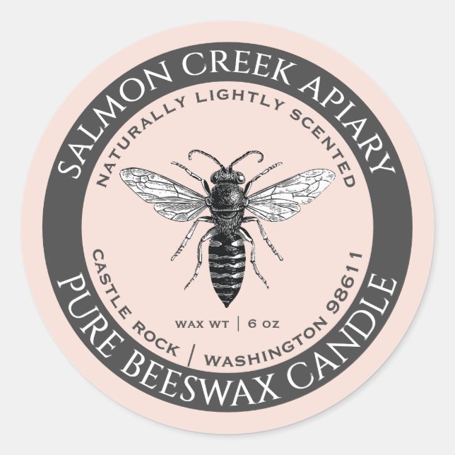 Made By Bees Queen Bee Beeswax Candle Label Pink (Front)