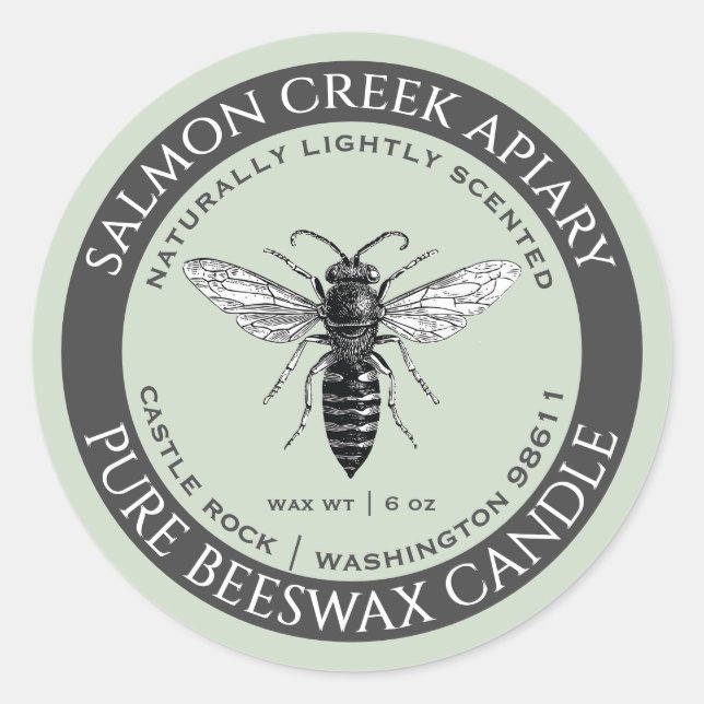 Made By Bees Queen Bee Beeswax Candle Label Sage (Front)