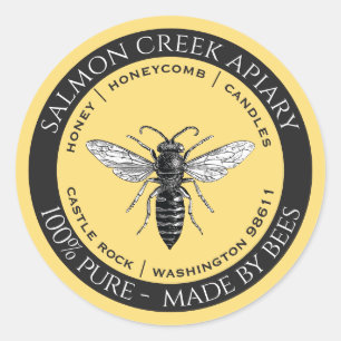 Made By Bees Queen Bee Honey Apiary Products Logo Classic Round Sticker