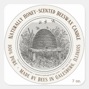 Made by Bees State Name Beeswax Candle Skep Bees Square Sticker
