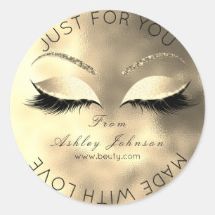 Made By Glitter Lashes Beauty Glam Gold Makeup Classic Round Sticker