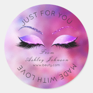 Made By Glitter Lashes Beauty Purple Pink Makeup Classic Round Sticker