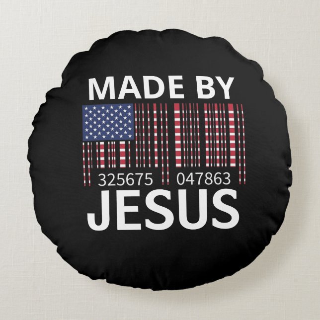Made By Jesus Cotton Round Pouf Pillow  (Front)