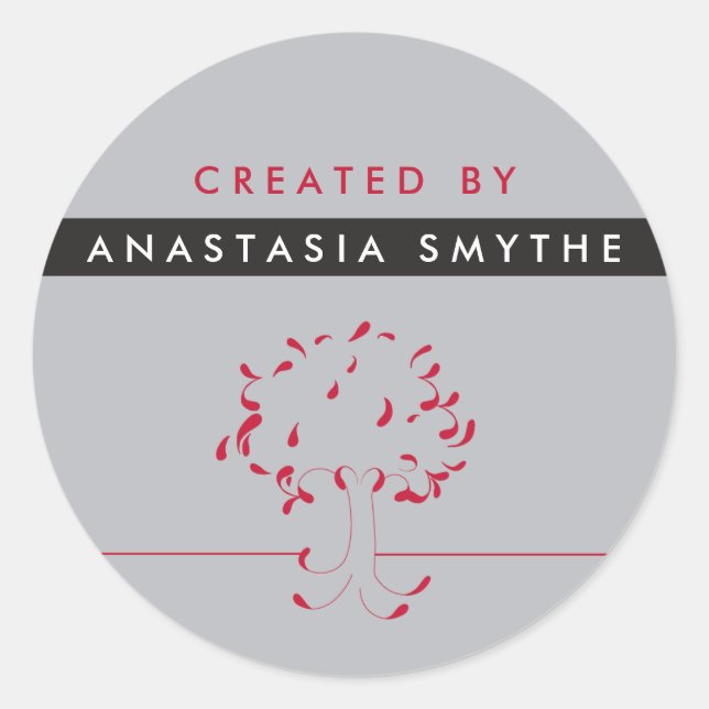Made By {your name} Sticker in Grey and Red (Front)