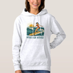 Made For Waves Retro California Surf Girl Pin-Up Hoodie