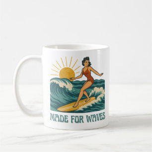 Made For Waves Surfer - Retro Surfing Pin-Up Art Coffee Mug