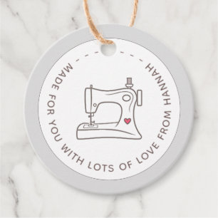 Made For You With Love Sewing Machine & Heart Favour Tags