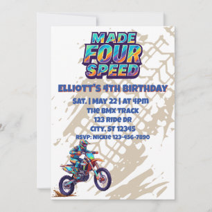 Made FOUR Speed, dirt bike 4th Birthday Invitation