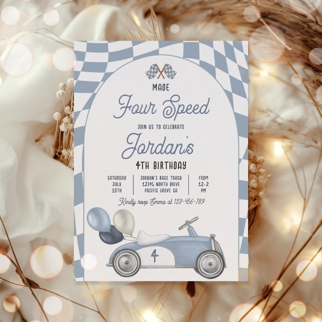 Made Four Speed Red Race Car 4th Birthday Party Invitation (Creator Uploaded)