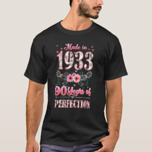 Made In 1933 Floral 90 Years Old 90th Birthday Wom T-Shirt