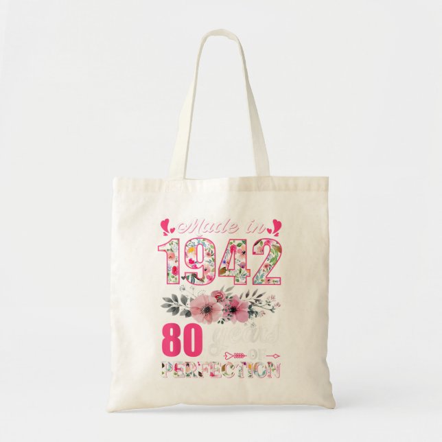 Made In 1942 Floral 80 Year Old 80th Birthday Gift Tote Bag (Front)