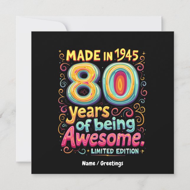  Made in 1945, 80 Years of Being Awesome  Invitation (Front)