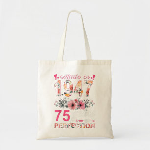 Made In 1947 Floral 75 Year Old 75th Birthday Gift Tote Bag