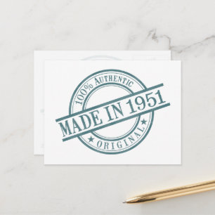 Made in 1951 Birth Year Round Rubber Stamp Logo Postcard