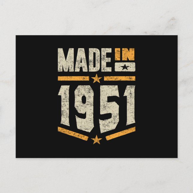 Made In 1951 Birthday Gift Postcard (Front)