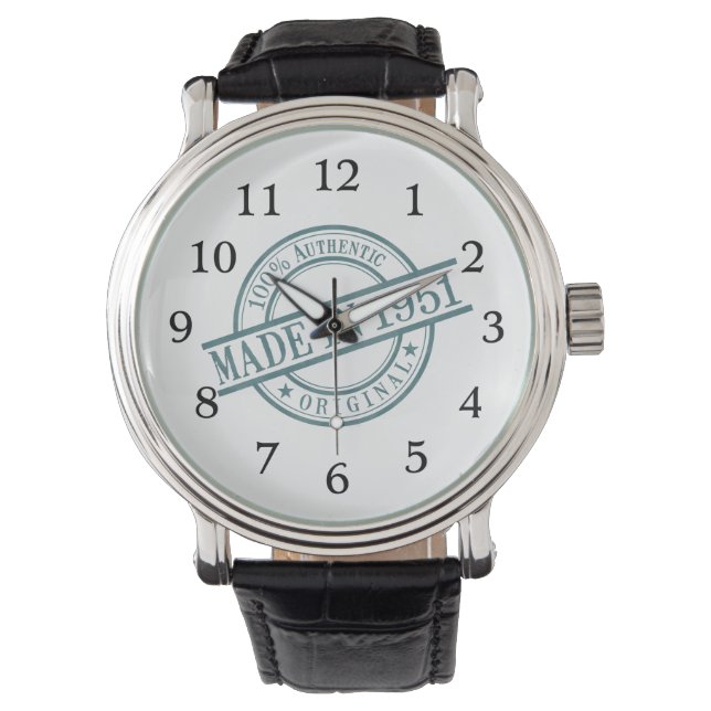 Made in 1951 Round Rubber Stamp Logo Birth Year Watch (Front)