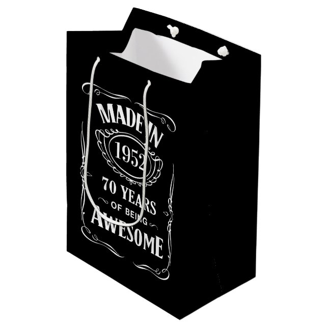 Made in 1952 70 years of being awesome 2022 bday medium gift bag (Front Angled)