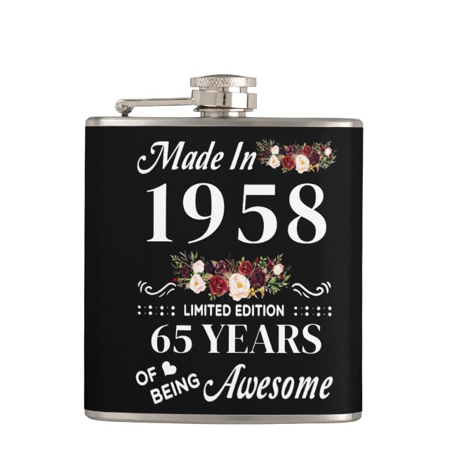 Made In 1958 Limited Edition 65 Years Of Being Hip Flask (Front)
