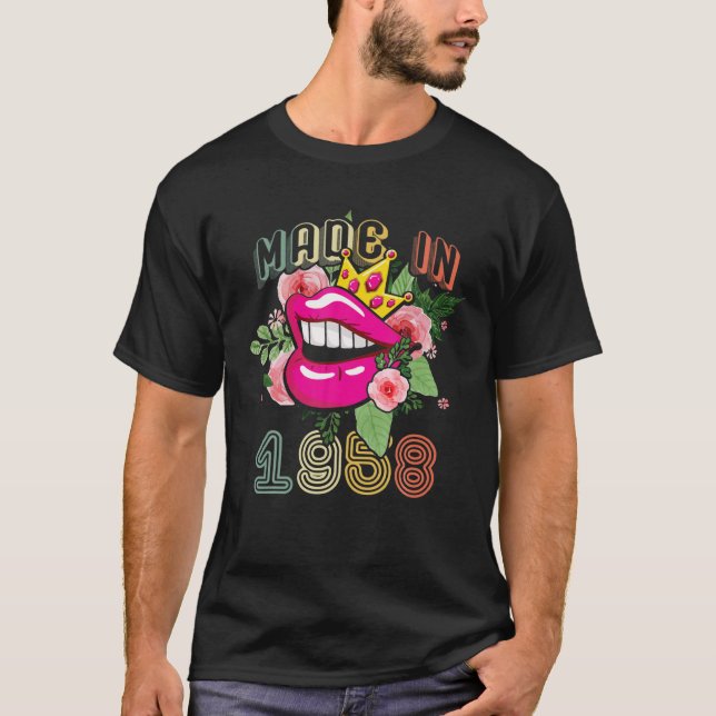 Made In 1958 Queen Born Birthday Gift Lip And Flow T-Shirt (Front)
