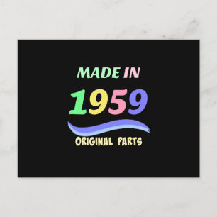 Made in 1959, colourful text design postcard