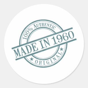 Made in 1960 Round Rubber Stamp Logo Birth Year Classic Round Sticker