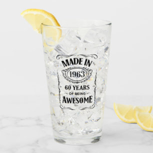 Made in 1963 60 years of being awesome 2023 bday glass