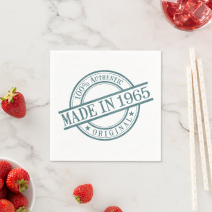 Made in 1965 Birth Year Round Rubber Stamp Logo Napkin