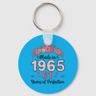 Made In 1965 Floral 61st Birthday Gifts Women 61 Key Ring